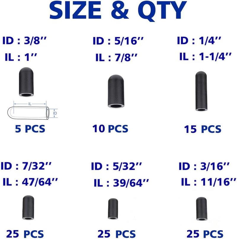 BUSY-CORNER 105 Pieces Vacuum Cap Assortment Kit, Dropper ID 3/8'' 5/16'' 1/4'' 7/32'' 5/32'' 3/16'', Hose Caps Kit for Car Carburetor Manifold - Image 2